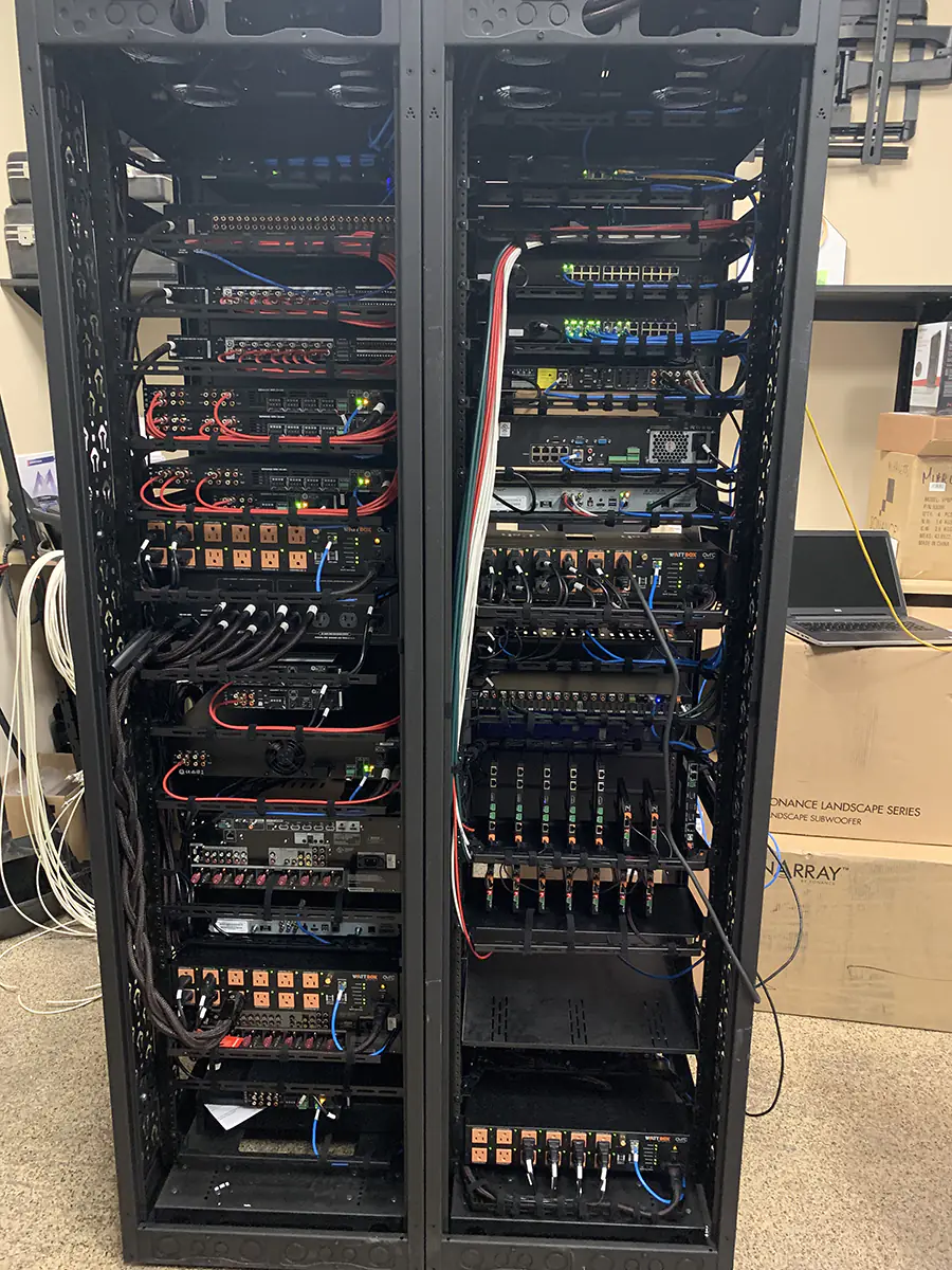 Control rack with multiple switches and power panels