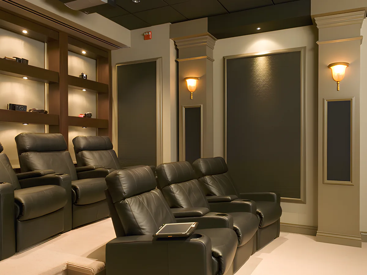 Leather sofa chairs in a home theater room